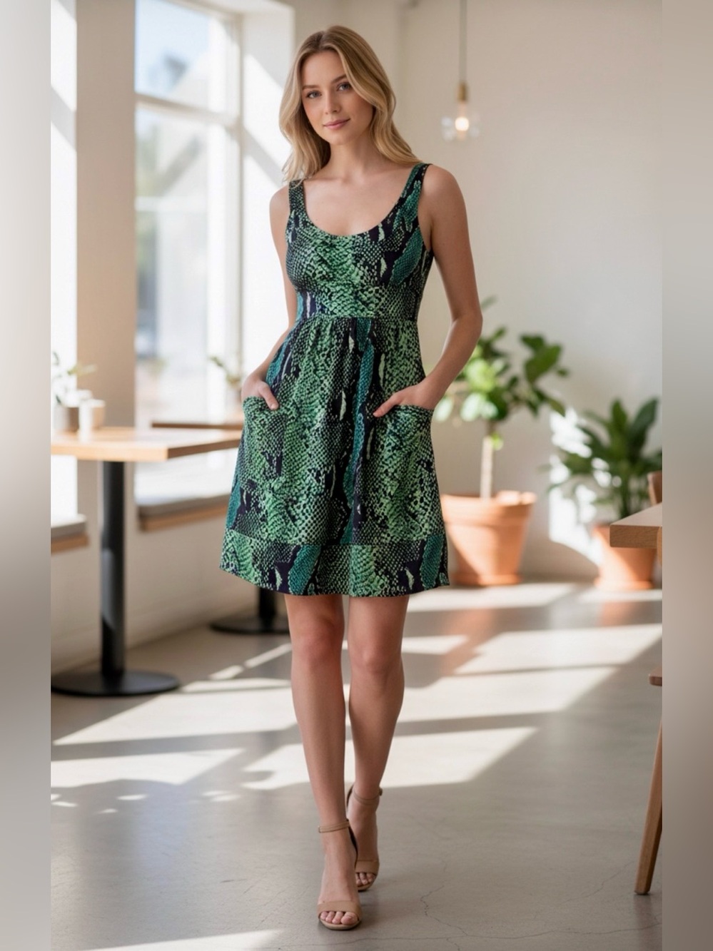 DVF Diane Von Furstenberg FERDON Green Python Silk Jersey Dress Size 8